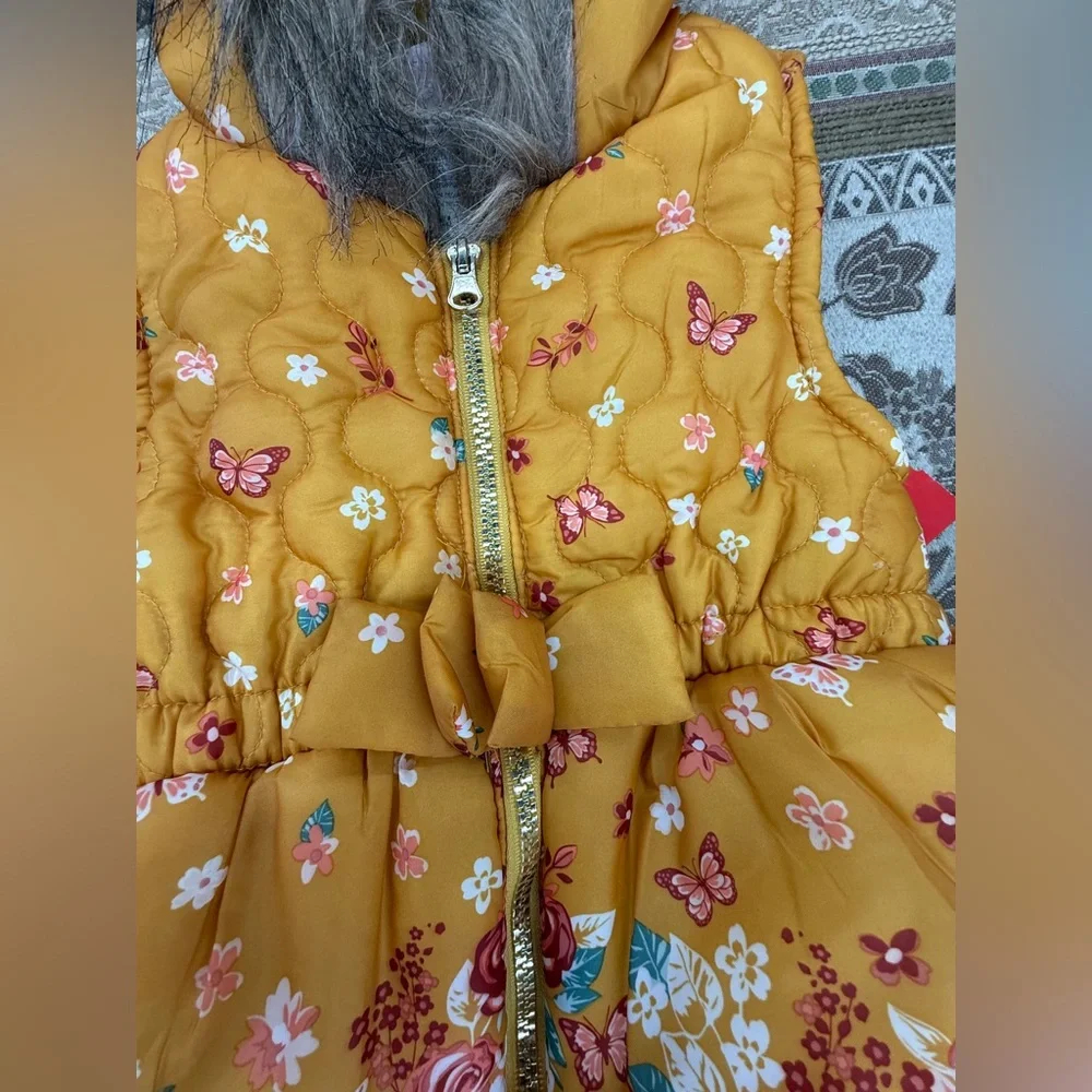 Little Lass Yellow Floral Vest with Faux Fur